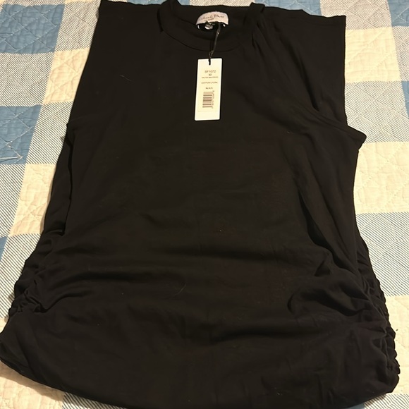 NWT MICHAEL STARS Halter Neck Racerback Ruched Sides Midi Dress Black - Picture 6 of 13